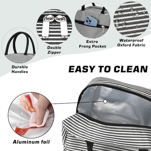 BALORAY Lunch Bag for Women Men Adult Lunch Box (Zipper Stripes), M