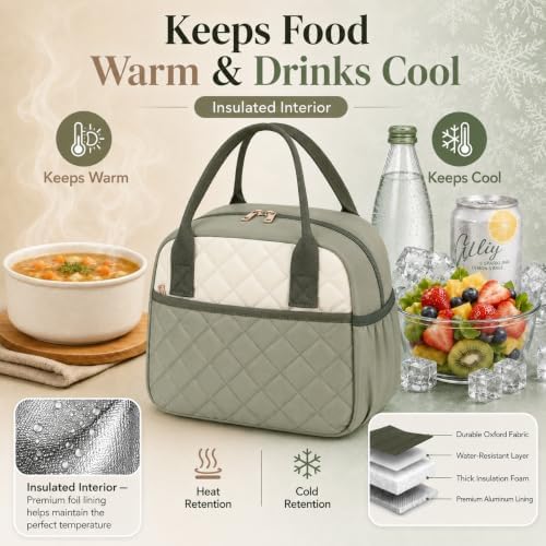 CAMTOP Lunch Box for Women Men Insulated Lunch Bag Lunch Tote Bag Leakproof Thermal Cooler Large Capacity for Travel Work School Picnic (Green White, Medium)