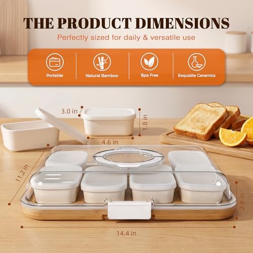Renmxj Portable Charcuterie Boards with Lid, 8 Ceramic Bowls, Serving Tray