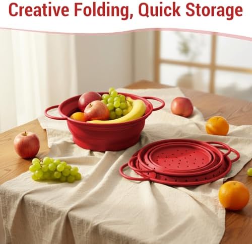 3 Pack Collapsible Colander with Strainer Bowl Set,Red