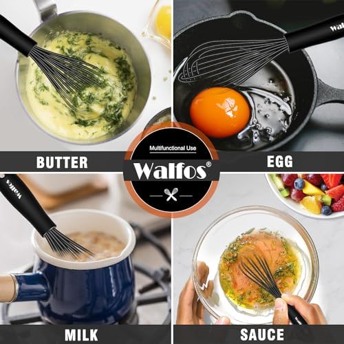 Walfos Silicone Whisk,7+9in Mini Whisk,BPA Free,Small Whisks for Non-Scratch,Heat Resistant (450°F) Nice for stirring individual eggs and mixing small amounts of powder and sauce.Dishwasher Safe.Black