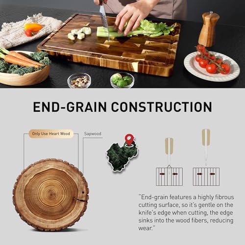 End Grain Cutting Board for Kitchen with Non-slip Feet, Acacia Wood