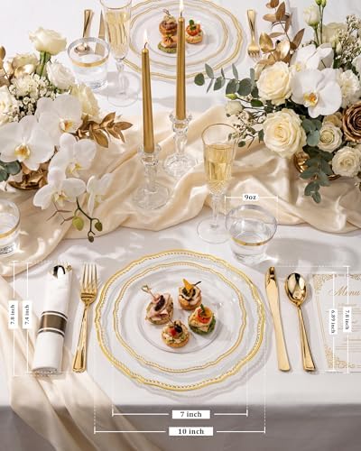 Hioasis 350 Pcs Clear Gold Plastic Plates for Wedding & Party