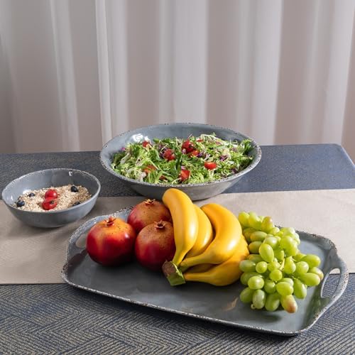 Large Vintage Melamine Serving Platter, Set of 2, 17x10 Inch Melamine Rectangular Serving Platter and Trays .Cool Gray