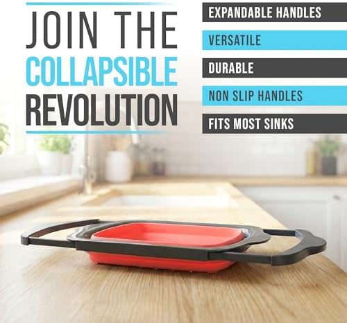 Comfify Coral XL Collapsible Silicone Over Sink Colander – 6 Quart