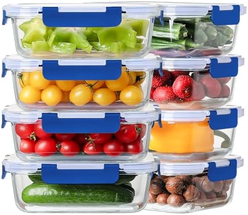 8-Pack 36oz Large Glass Meal Prep Containers with Leak Proof Snap-Lock Lids