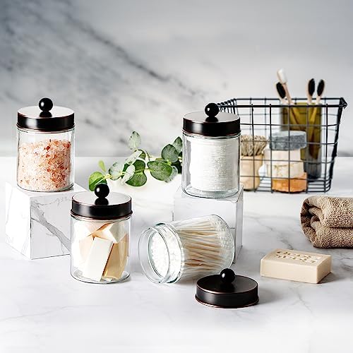 Amolliar Glass Apothecary Jar Qtip Holder Metal Lids 4pc/ORB