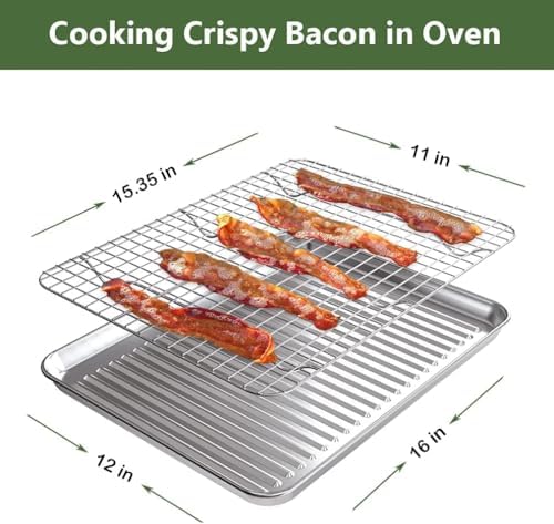 Baking Sheet with Cooling Wire Rack Set, Stainless Steel 2 Pans + 2 Racks