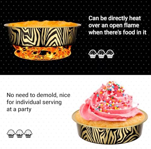 Beasea Aluminum Foil Ramekins, 100 Pack 7.3oz 215ml Disposable Baking Pie Cups Only, 4 Inch Mini Ramekin No Lids Tart Tin Mold Cupcake Baking Cups for Party - Tiger Stripes
