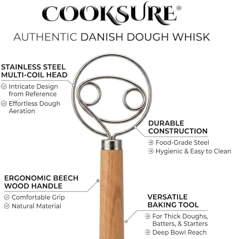 2Pcs Danish Dough Whisk & Bread Lame for Sourdough Bread – Wooden Handle Dough Whisk Mixer and Bread Scoring Tool, Artisan Sourdough Baking Tools & Bread Baking Supplies