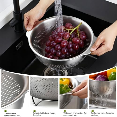 Greentainer 18/8 Stainless Steel Colander for Kitchen (5QT)