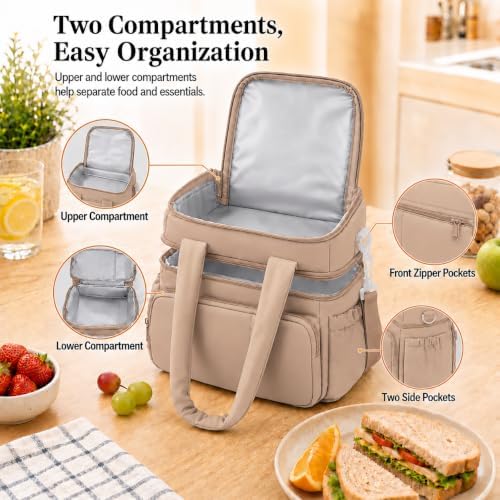 Lunch Bag for Women Large Insulated Lunch Box Double Deck Puffer Lunch Tote