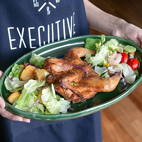 vicrays Ceramic Serving Platter Tray - Extra Large Oval 14.5 Inch Porcelain Dinner Plates Long Serving Dish Set - for Party Restaurant Food Meat Sushi Fish Turkey Platter - Green