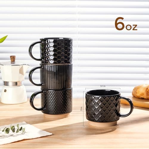 GBhome 6 OZ Stackable Coffee Mugs Set of 4, Ceramic Coffee Cups Set