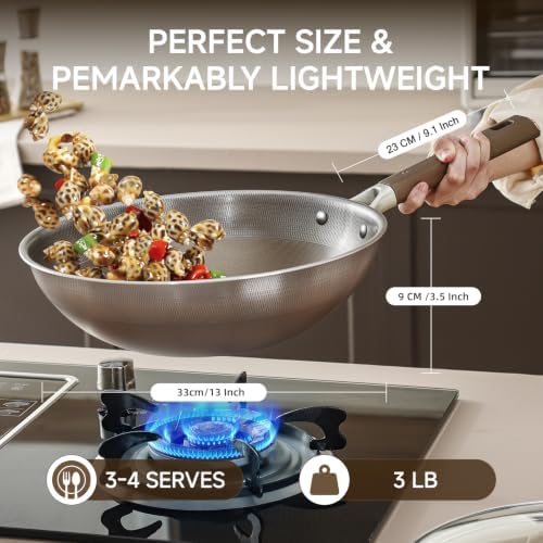 13" Titanium Hybrid Woks with Lid & Stir-fry Pans Nonstick, Induction
