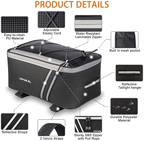 JXFUKAL Rear Bike Rack Bag with Rain Cover, 7L/9L/10L/12L Ebike Bag