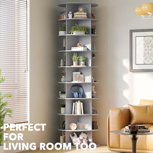 SpaceAid 9 Tier Rotating Shoe Rack Tower, Spinning Shoe Display Lazy Susan, Revolving 360 Shoe Rack Storage Round Carousel, Vertical Handbag Rotate Shoes Closet Organization (9-Tier Gray)