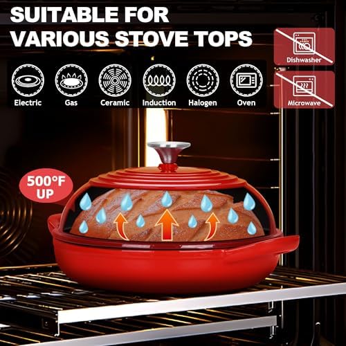 TeamFar Cast Iron Bread Dutch Oven, 6 Qt Enameled Dutch Oven Pot