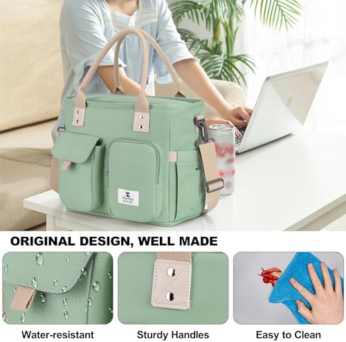 Hafmall Large Lunch Box for Women, Insulated Lunch Bag, Wide Opening, Green