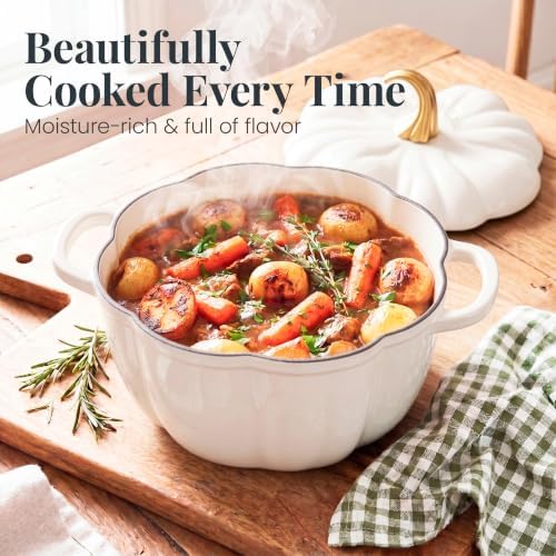 Larder & Vine 5.5 qt Pumpkin Enameled Cast Iron Dutch Oven Pot, White