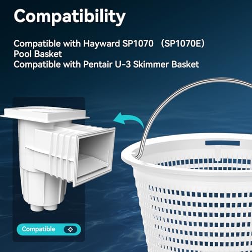 8" Pool Skimmer Basket, 316 Stainless Steel Handle, Built in Weight