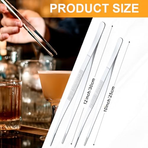 Yaomiao 4 Packs 10 Inch, 12 Inch Cooking Tweezers Bar Kitchen Tongs, Silver