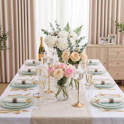 WDF Partyware 175PCS Sage Green Plastic Plates - Heavy Duty Green Plates Disposable - 25Guests Plastic Dinnerware with Rolled Napkins for Birthday/Baby Shower