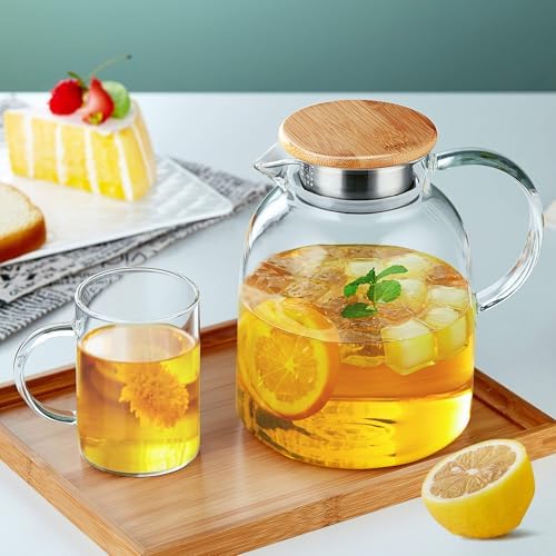 Large Glass Teapot with Infuser, Stovetop Safe, Thickened Heat Resistant Borosilicate Glass, 68 fl oz Glass Tea Kettle with Stainless Lid