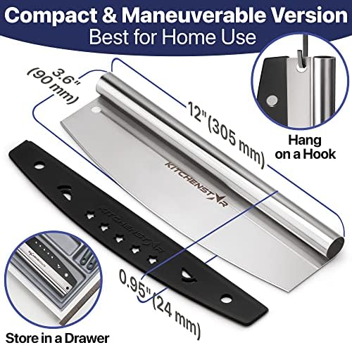 12-Inch Pizza Cutter Rocker Blade, 304 Stainless Steel Slicer Knife, Silver
