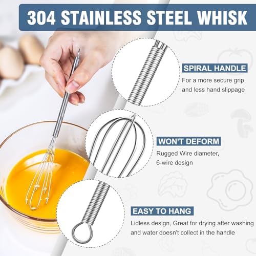 Walfos Mini Whisk,304 Anti-Rust Small whisk,Sturdy Stainless Steel Wire Tiny Whisks 6+7+8in,Ideal for mixing individual eggs, jams, spices and other small portion ingredients.(3pcs）