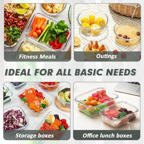 VERONES 12 Packs Glass Food Storage Containers Set with Lids, Grey