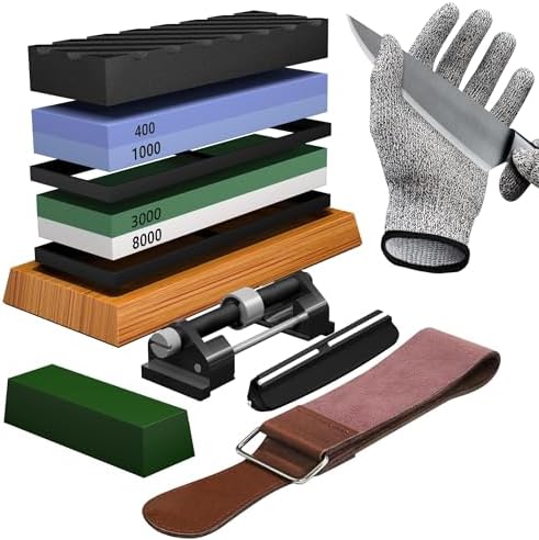 Whetstone Knife Sharpening Stone Set, Double-Sided Grit 400/1000 3000/8000