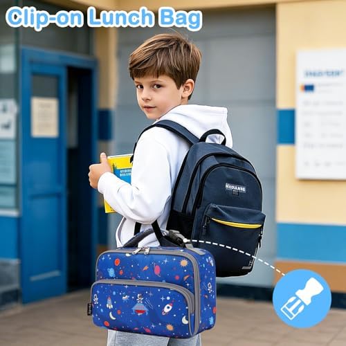 FlowFly Kids Lunch box Insulated Soft Bag Mini Cooler Back to School Thermal Meal Tote Kit for Girls, Boys, Astro&Rocket
