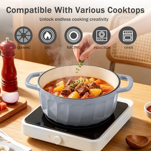 Enameled Cast Iron Dutch Oven Pot with Lid, 3 QT Small Dutch Oven