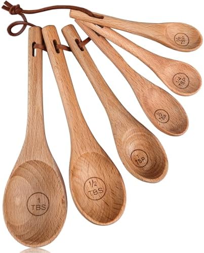 6pcs Measuring Spoons, Natural Beechwood, Gift Set