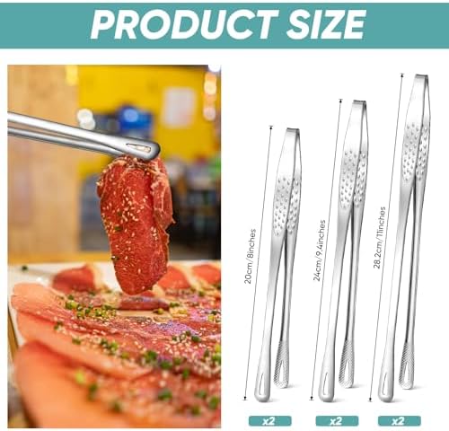 meekoo 6 Pcs Stainless Steel Korean BBQ Grill Tongs