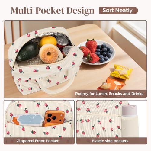 DALINDA Corduroy Lunch Bag Lunch Box for Women Men,Cute Insulated Lunch Bags,Water-Resistant Cute Cooler Lunch Tote Bag, Reusable LunchBox Large Capacity for Work Travel Picnic