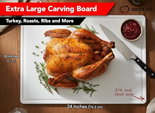 Extra Large Cutting Board 24x18 with Groove, 3/4" Heavy White Plastic
