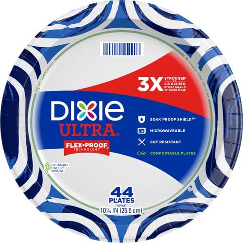Dixie Paper Plates, 10 Inch, 44 Count | 3X Stronger | Heavy Duty | Microwave-Safe | Soak-Proof