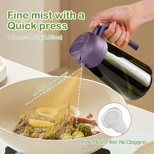 YARRAMATE 2Pcs 16oz/470ml Dark Green Oil Sprayer for Cooking with Stickers, Food-grade Premium 2 in 1 Olive Oil Dispenser Bottle for Kitchen Gadgets, Air Fryer, Salad, Frying, BBQ (Black&Purple)