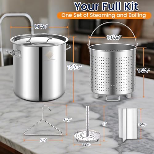 ARC Advanced Royal Champion 40QT Stainless Steel Stockpot for Seafood Crawfish Crab Boil Turkey Fryer Pot with Basket Divider and Hook, Crab Lobster Shrimp Outdoor Cooking and Home Brewing