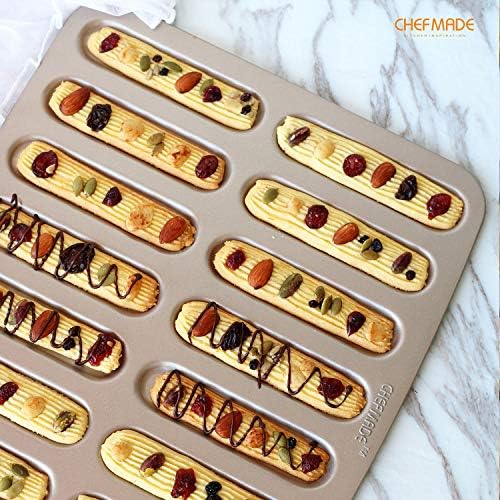 CHEFMADE Eclair 14 Cavity Non-Stick Mini Cookie Biscuits for Baking in the Oven (Champagne Gold)