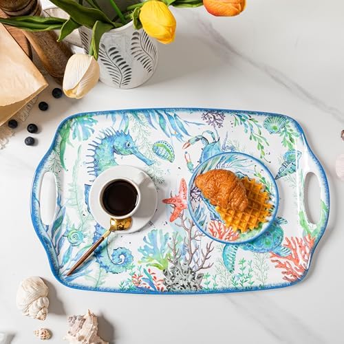 LEHAHA Melamine Serving Platters for Serve Food Set of 2, Trays with Handle