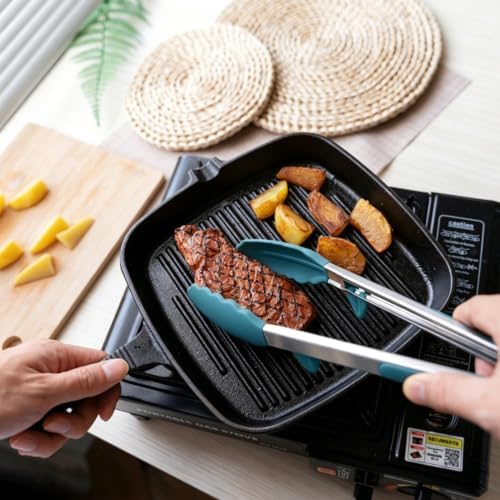 Kitchen Tongs for Cooking with Silicone Tips, 3 Size Mini Tong Peacock Blue