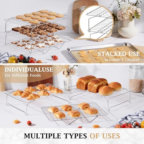 LIANYU 4-Tier Stackable Cooling Rack for Cooking & Baking, 10"x15", 2 Pack