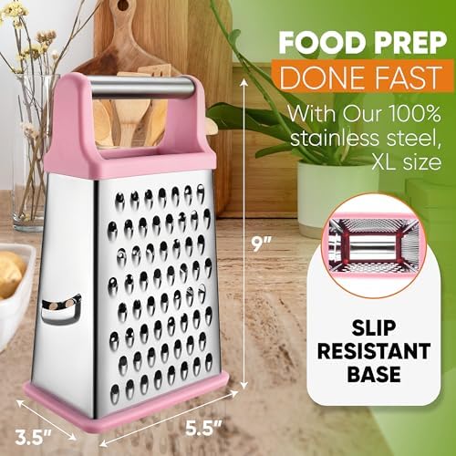 Spring Chef Stainless Steel XL Cheese Grater for Kitchen, Pink Lemonade