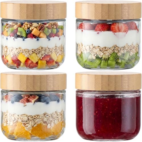 Vtopmart 4 Pack 10oz Glass Overnight Oats Containers with Bamboo Lids