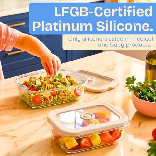 Non-Toxic Glass Food Containers with Lids, 4-Pack, Multi-Size, Beige