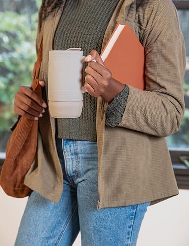 Ello Jane 18oz Ceramic Travel Mug with Handle and Built-In Coaster, Sandbar
