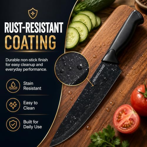 14-Piece Starry Black Knife Block Set with Built-In Sharpener